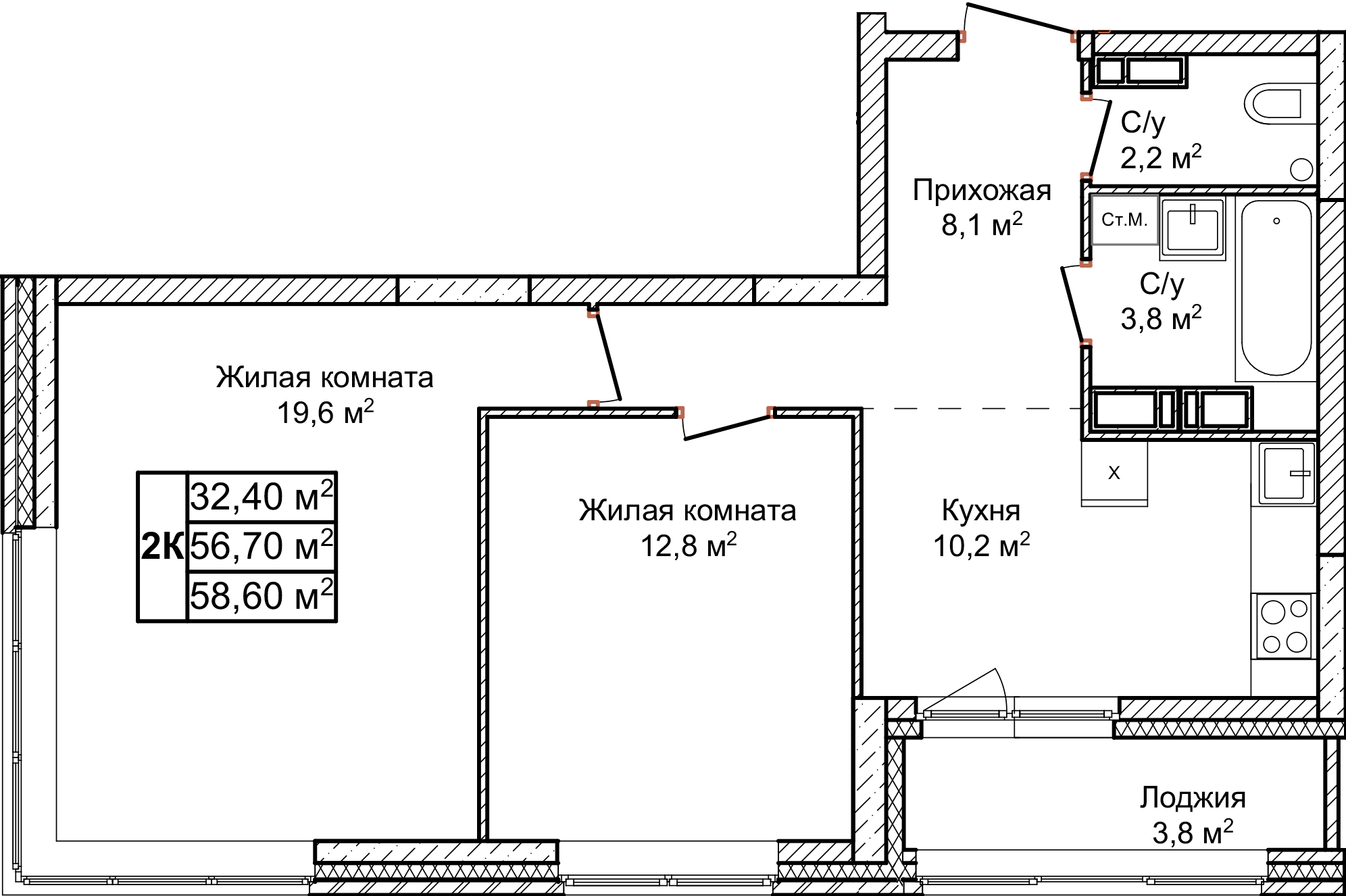 Планировка 1---2-комнатные